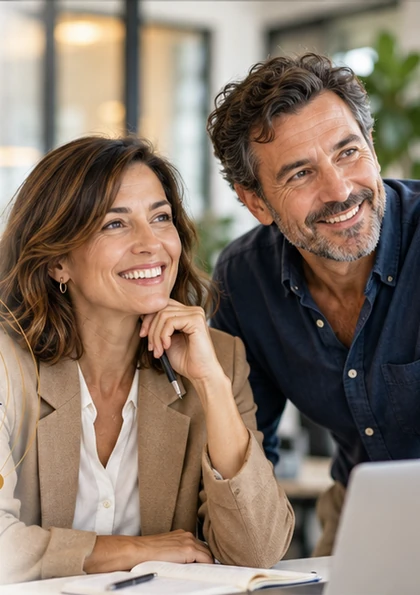 Una mujer y un hombre representan a personas que regresan al mundo laboral